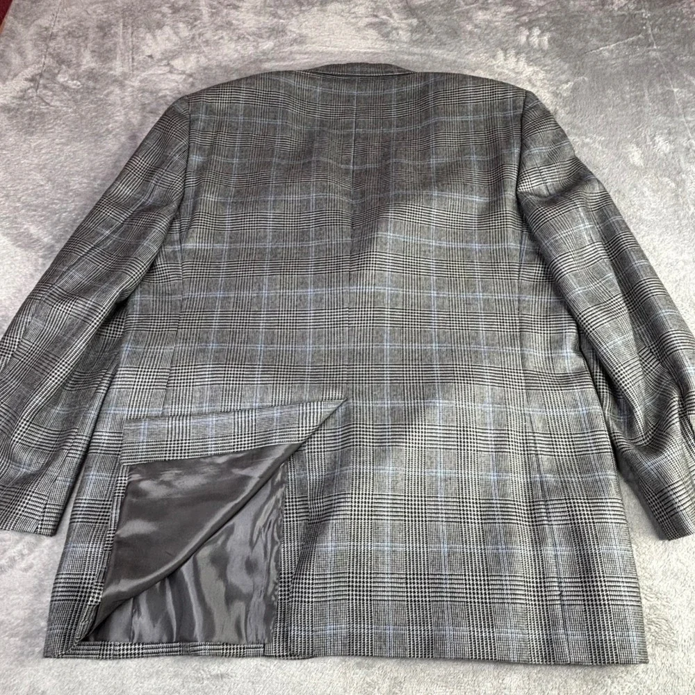 Tasso Elba Sport Coat Men 42R Grey Blue Silk Camel Hair Glen Plaid Blazer Jacket